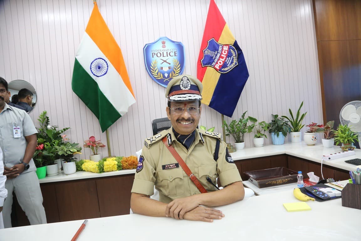 V. C. Sajjanar in Hyderabad Police uniform at his office